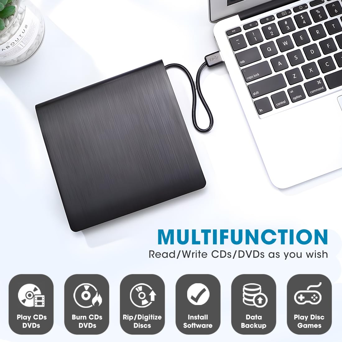 Roofull External Cd Dvd Drive Usb 3.0 Portable Dvd & Cd Rom +/ Rw Player Burner Reader Writer Rewriter Adapter Optical Disc Driv